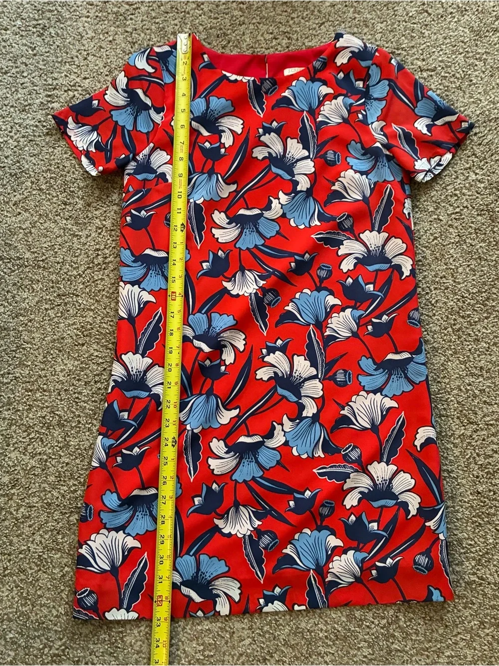 J.Crew Red & Blue Floral Print Gallery Shift Dress Size 00